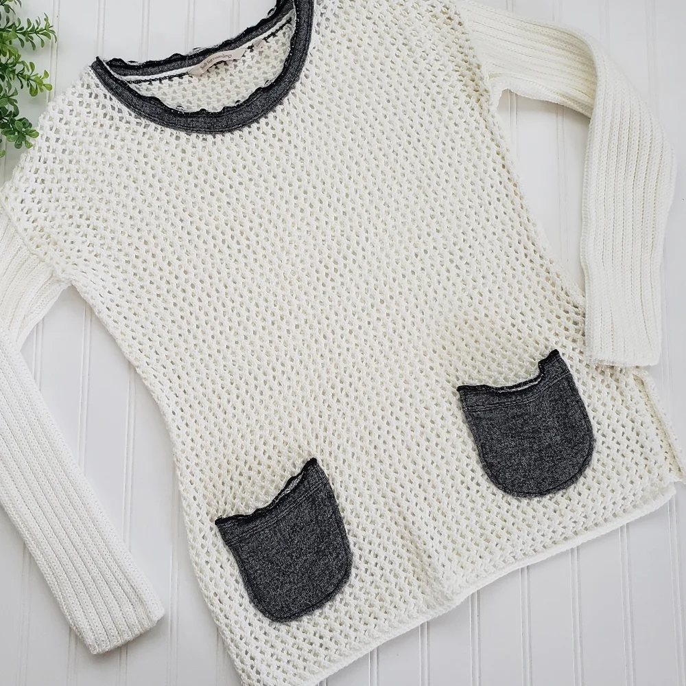 Soft Surroundings Sweater Boulevard Open Knit Sweater Ivory size Small Beachy